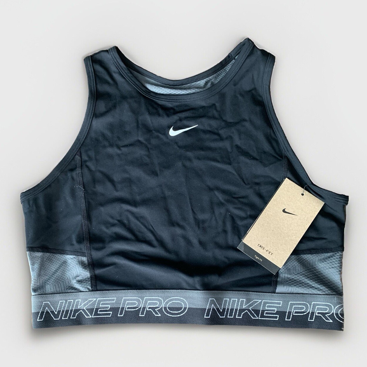 Nike Pro Dri-FIT Cropped Training Tank Top DX0061-010 Size Small Black Gray