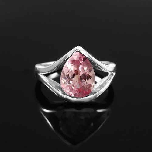 Anillo fino Padparadscha zafiro corte pera plata 925 hecho a mano aniversario 11x9 mm - Imagen 2 de 5