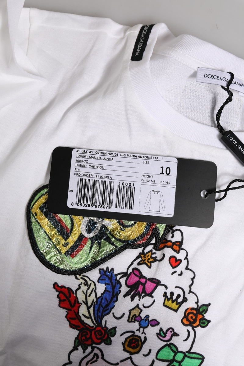 T-shirt Enfant Dolce & Gabbana Logo Blanc - 100% Coton, Taille 10, Manches Longues