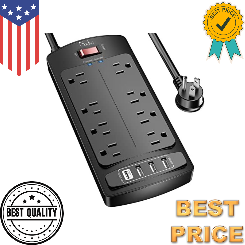Surge Protector Power Strip - Nuetsa Flat Plug Extension Cord with 8 Outlets and