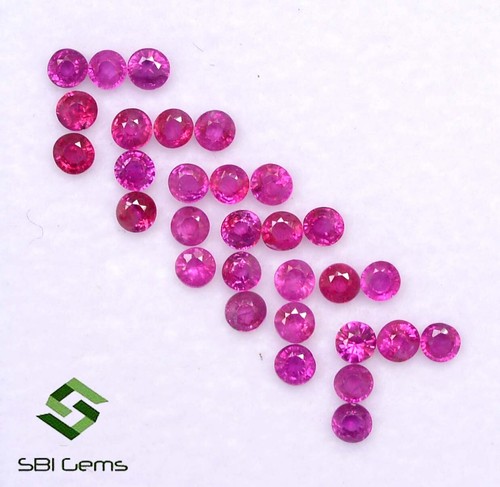 2 mm Natural Ruby Round Cut Lot 30 Pcs 1.66 Cts Lustrous Faceted Loose Gemstones - Foto 1 di 5