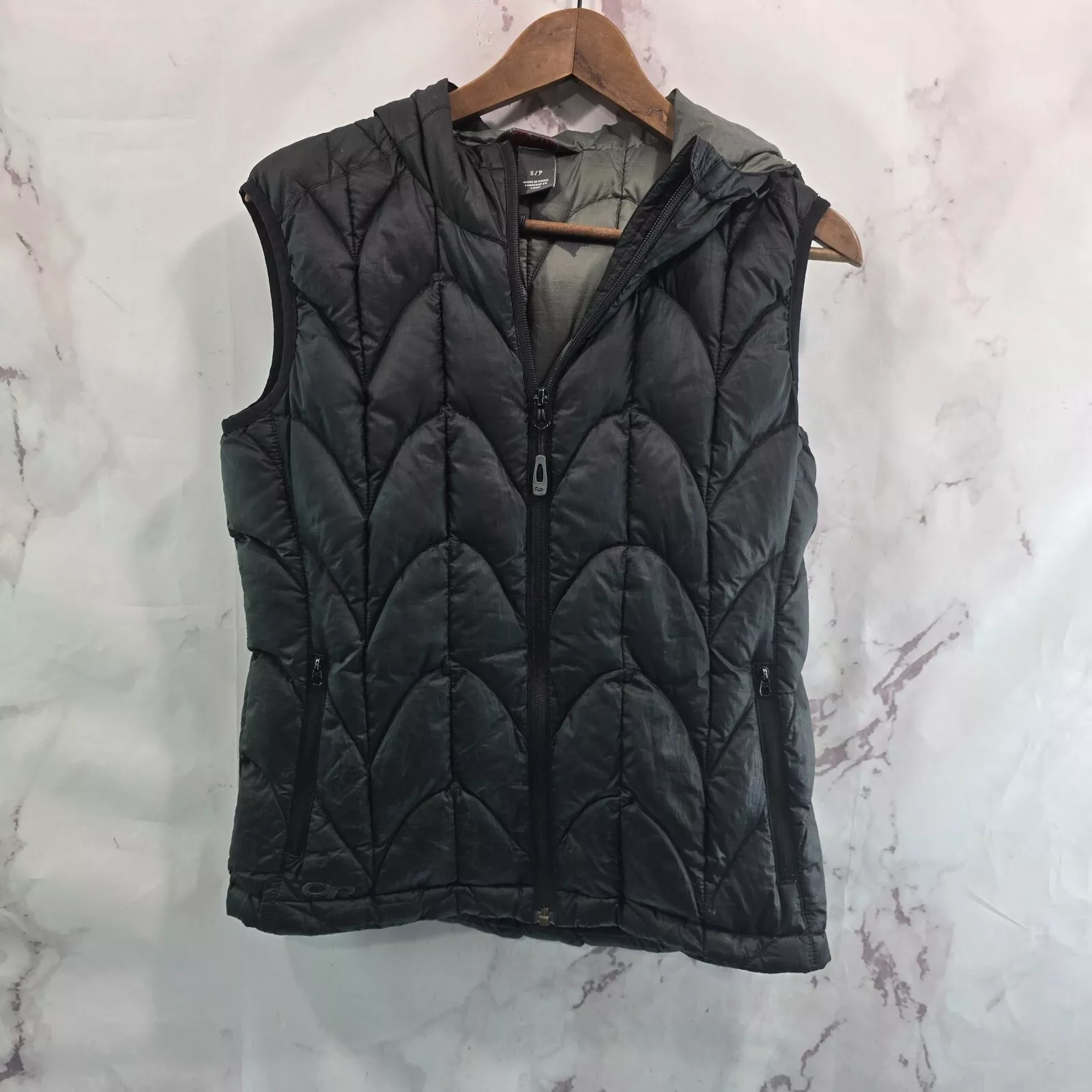 outdoor-research down vest puffer hooded aria zip goose jacket