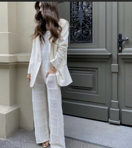 Zara Patchwork Knit Jumpsuit With Pocket Ecru 3500/004 - 第 3/12 張圖片