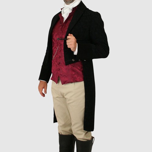Men's Black Wool Floral Notch Collar Tail Coat, Only Coat For Sale - Picture 2 of 5