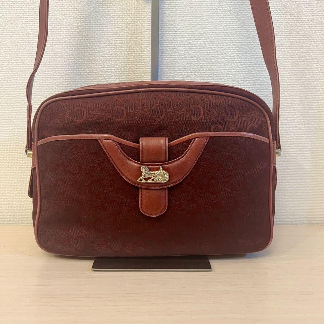 CELINE Red Logo Canvas Leather Shoulder Crossbody Bag for Women FROM JAPAN