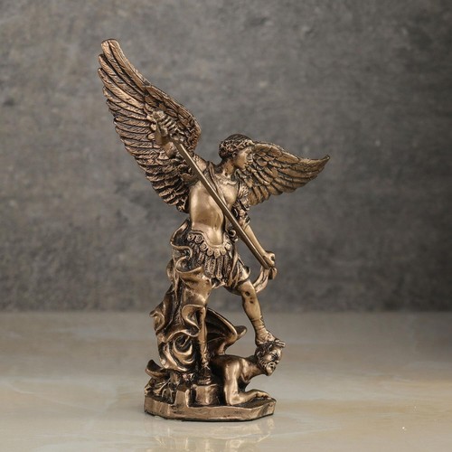 4 Inch Resin Figurine Archangel Saint Michael Slaying Demon Hand Painted Bronze - Picture 6 of 6