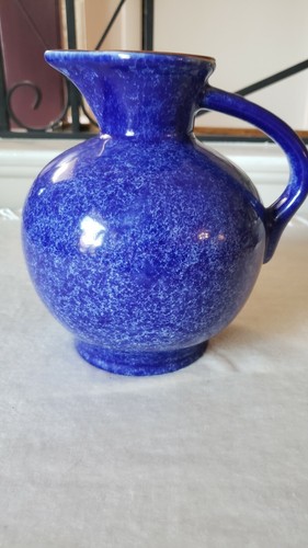 Handmade Pottery Water Pitcher Blue Speckled Glaze Round Sculptural Handle - Picture 2 of 8