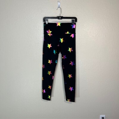 Terez Leggings Womens Medium Black Rainbow Star Yoga Gym Workout