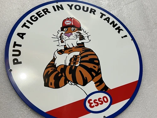 Esso Tiger Gasoline MOTOR OIL SIGN Gas Vintage Style Steel Sign
