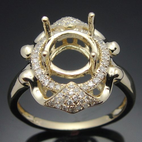 14K Yellow Gold Semi Mount Diamonds Engagement Wedding Ring Setting 7-8mm Round