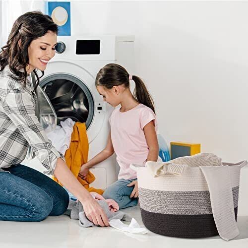 Large Cotton Rope Storage Basket: Humbson Baby Laundry Woven hamper - 21.7 x ... - Picture 2 of 7