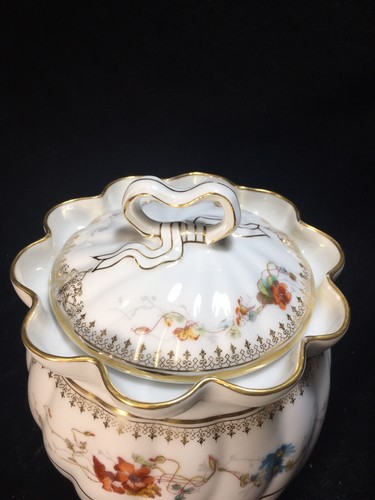 c1890 Oscar Gutherz Limoges Spring Flowers/Gold Filigree BISCUIT JAR - Picture 4 of 7