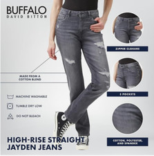 Women  s Buffalo David Bitton High Rise Straight Jayden Jeans Gray Multiple Sizes