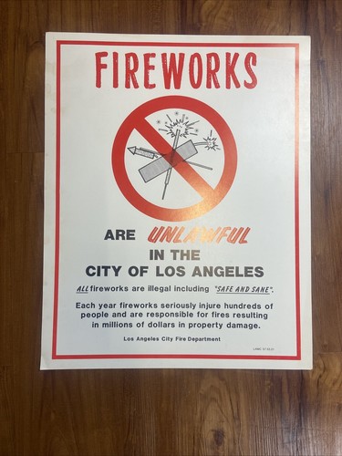 Rare CITY OF LOS ANGELES FIRE DEPARTMENT Cardboard Fireworks Sign