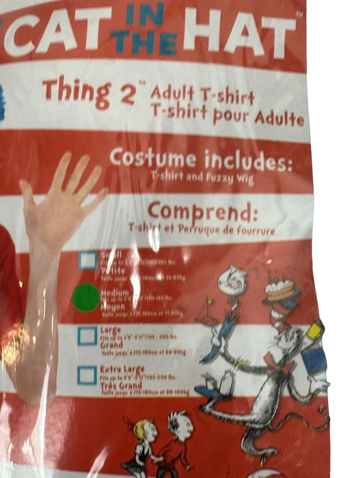 Dr Seuss Gato en el Sombrero Adulto Halloween Disfraz Cosa 2 Camiseta Azul Peluca Mediana Foto 3 de 4