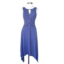 NEIMAN MARCUS Hankie Hem Tank Midi Dress Small Blue Linen-blend Asymmetrical