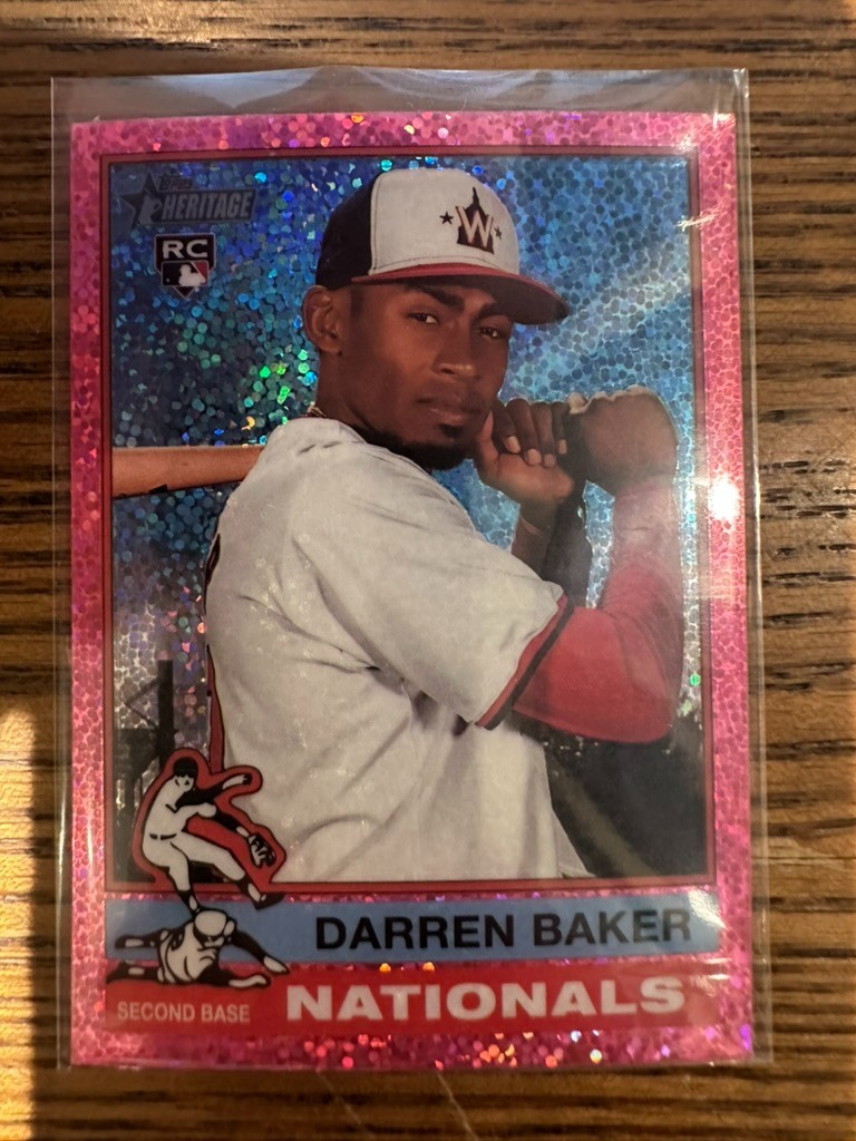 2025 Topps Heritage #301 Darren Baker Rookie Pink Sparkle Refractor Nationals