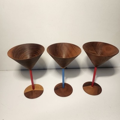 Vintage David Rasmussen Wood Martini Glass MCM Red Stem Blue Stem