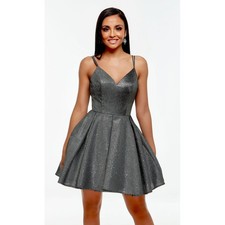 The Secret Dress Silver Metallic Shimmer Fit & Flare Cocktail Dress Size 14