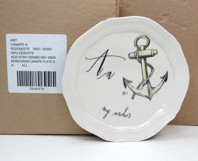 RARE Anthropologie LINEA CARTA Diva Pyari Alphabet Plate A-My Anchor Canape Dish