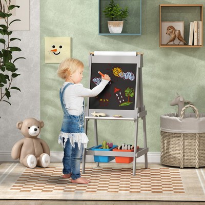 Double Sided Art Easel for Toddlers with Whiteboard & Chalkboard