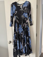 Free People Floral Boho Maxi Dress Black Blue Button Front S Festival Flowy