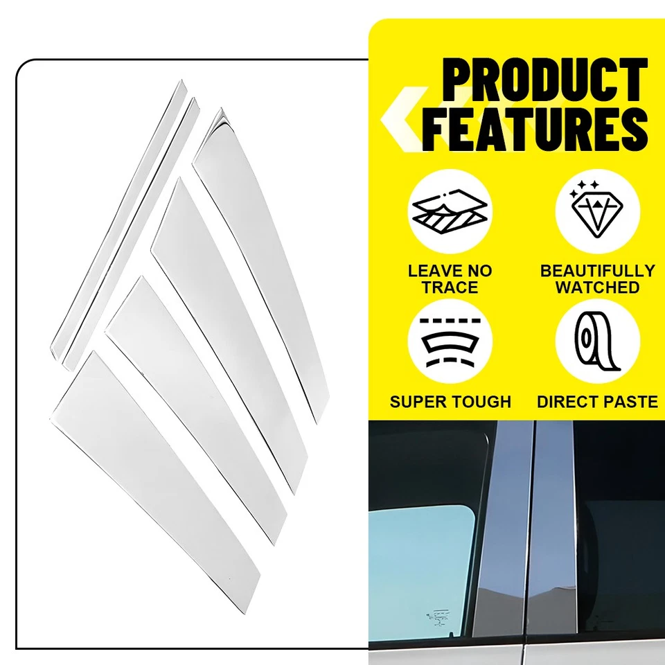 6pc Chrome Pillar Posts for Cadillac Deville/DTS 00-11 Set Door Trim Cover Kit - Image 4 of 4