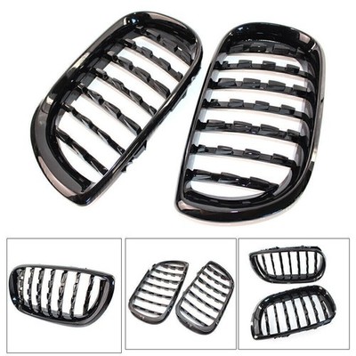 2X Gloss Black Diamond Metero Front Kidney Grilles Grill For BMW E46 4D 2002-05