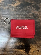 Coca Cola Vintage Red Nylon Wallet Change Purse Hook Keychain 4.25”x3.5”