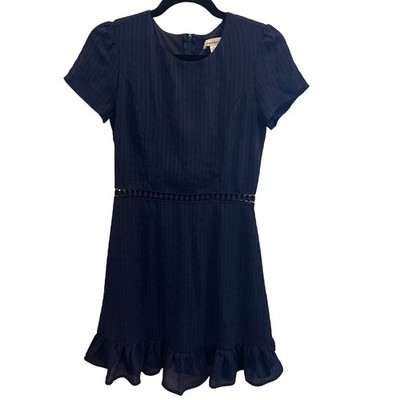 Francesca's Navy Blue Mini Dress Crochet Waist Ruffle Hem Short Sleeve Small