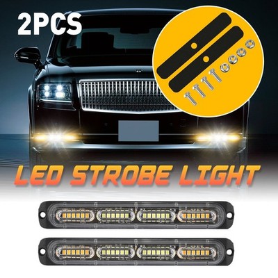 2PCS Amber/White 24LED Car Truck Warning Hazard Flashing Beacon Strobe Light Bar