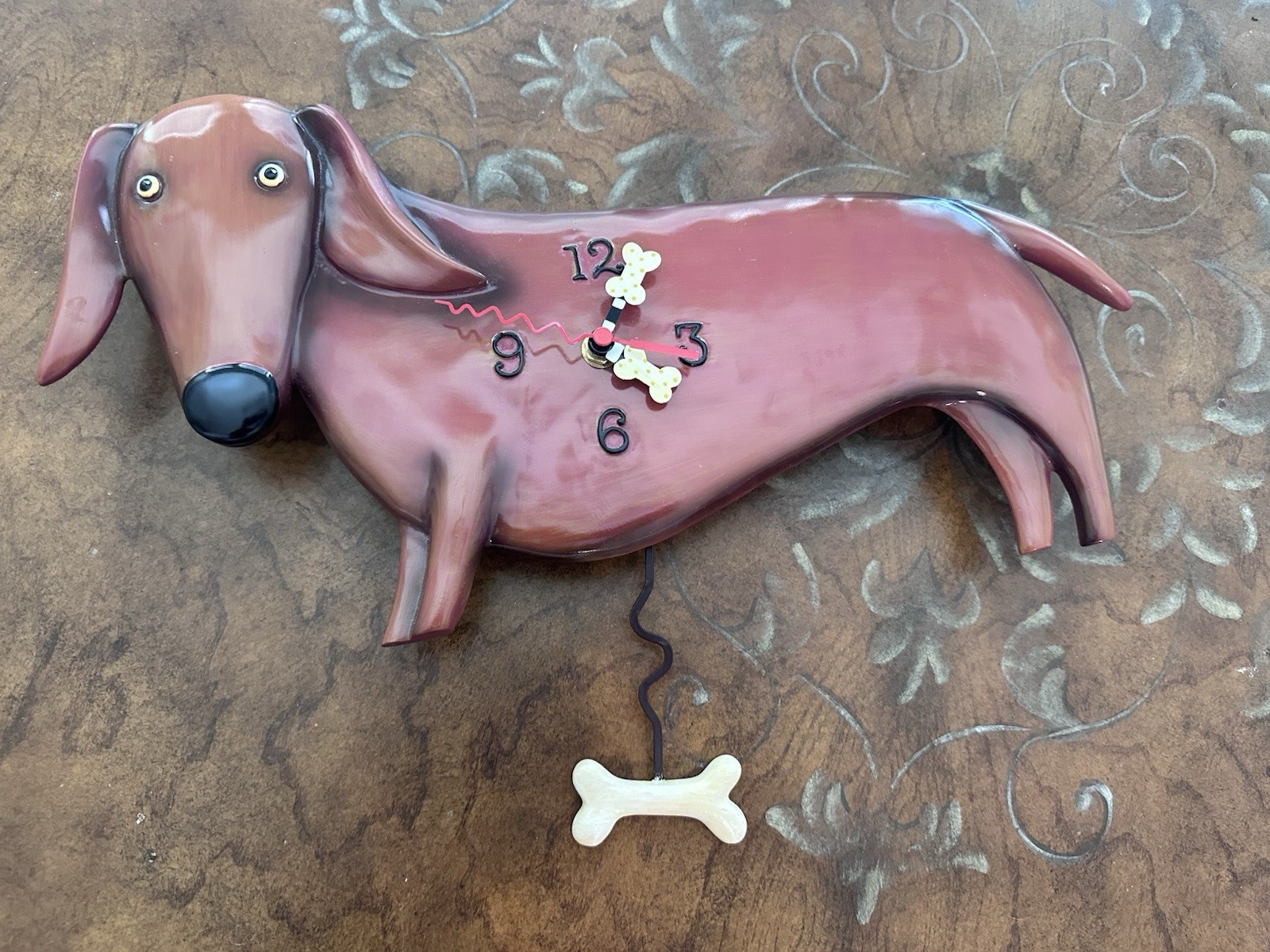 Enesco Allen Designs Oscar The Dachshund Dog with Bone Sculp