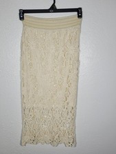 Adiva Cream Crocheted Lace Floral Midi Skirt Boho Cottagecore Small Ivory