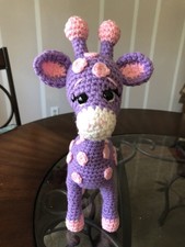 HAND CROCHETED-- Purple Giraffe - 13 TALL--PLUSH-- NEW--AMIGURUMI