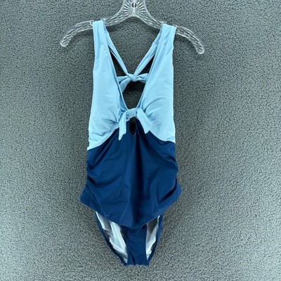 New Cupshe Swimsuit One Piece Womens 2XL Blue Colorblock V Neck Cutout Back NWT