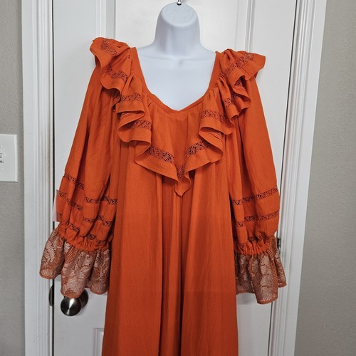 Mi Golondrina Josefina Naranja Deshilado Long Dress Small NWT - Picture 3 of 15