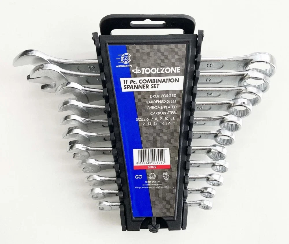 11pc COMBINATION SPANNER SET WITH RACK WRENCH 6 - 19mm DROP FORGED TOOLZONE