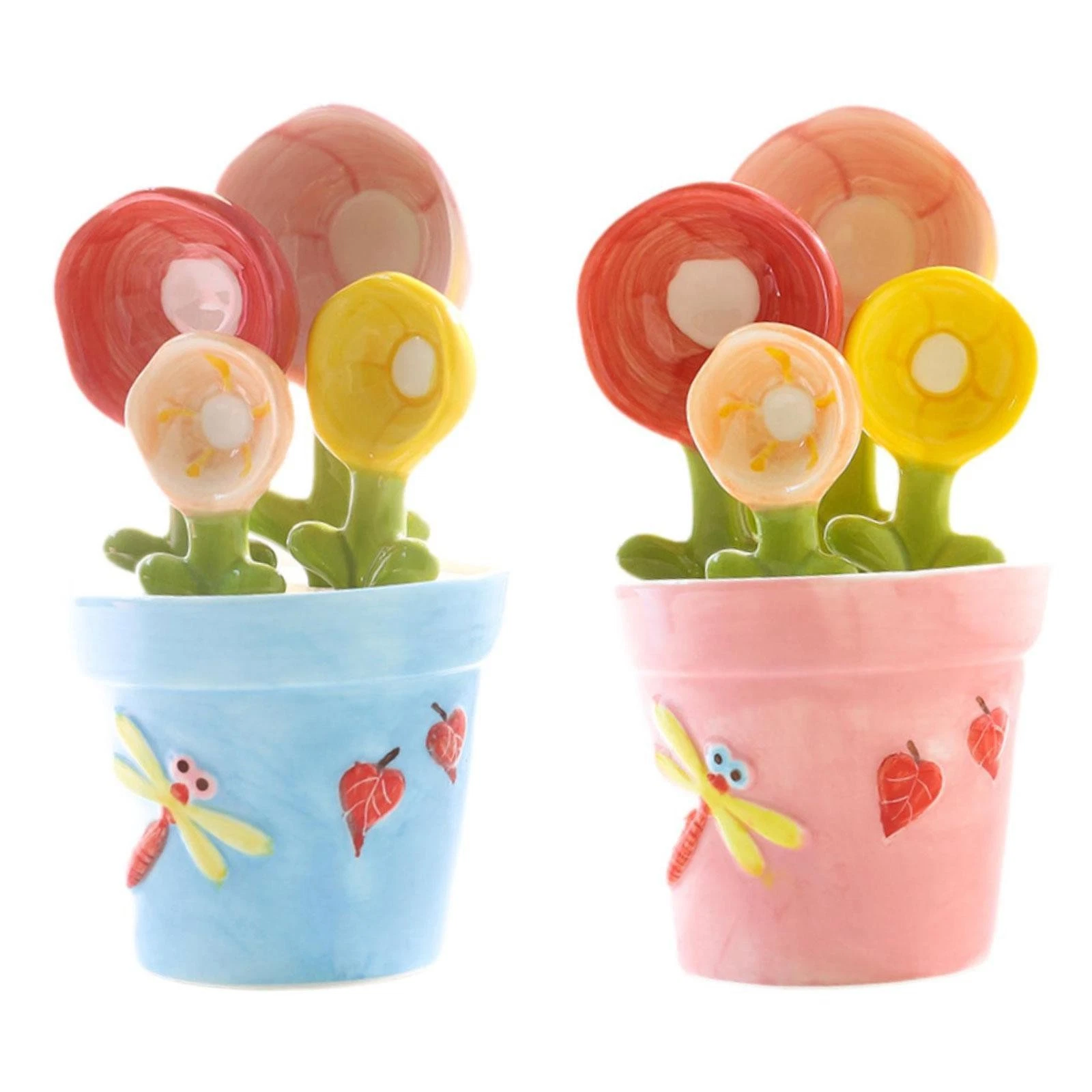 4x Cute Measuring Spoons Set in Pot Organizer Salt and Sugar Spoon Household