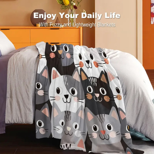 korean inspired cat large soft blanket/throw 150cms x 200cms - Picture 5 of 6