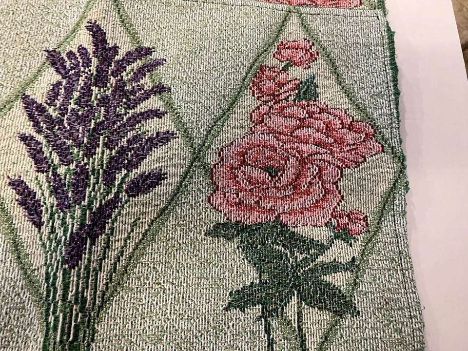 Green Floral Print 5-Piece Tapestry Placemat (4) And Table Runner 11” X 70” Set - Image 4 of 4