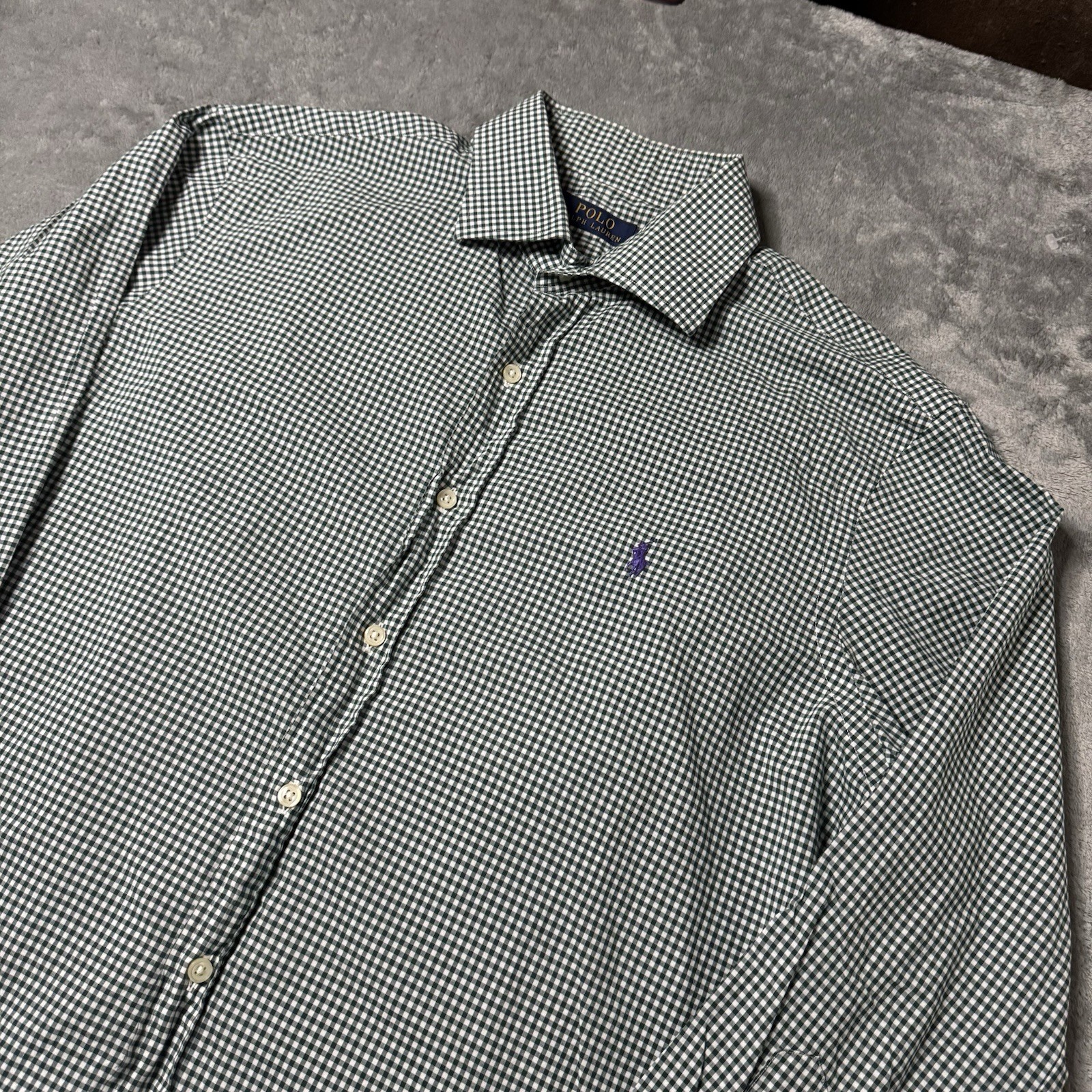 Polo Ralph Lauren uomo L S camicia con bottoni verde Gingham taglia 16 32 33 viola pony