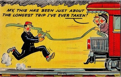 My This Has Been Just About The Longest Trip I've Ever Taken 1946 Postcard Linen