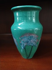 Handcrafted Green Pottery Vase 8.5 Tall W/ 4....