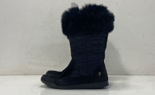 Coach Talen Black Signature Quilted Faux Fur Winter Boots Women's Size 10M