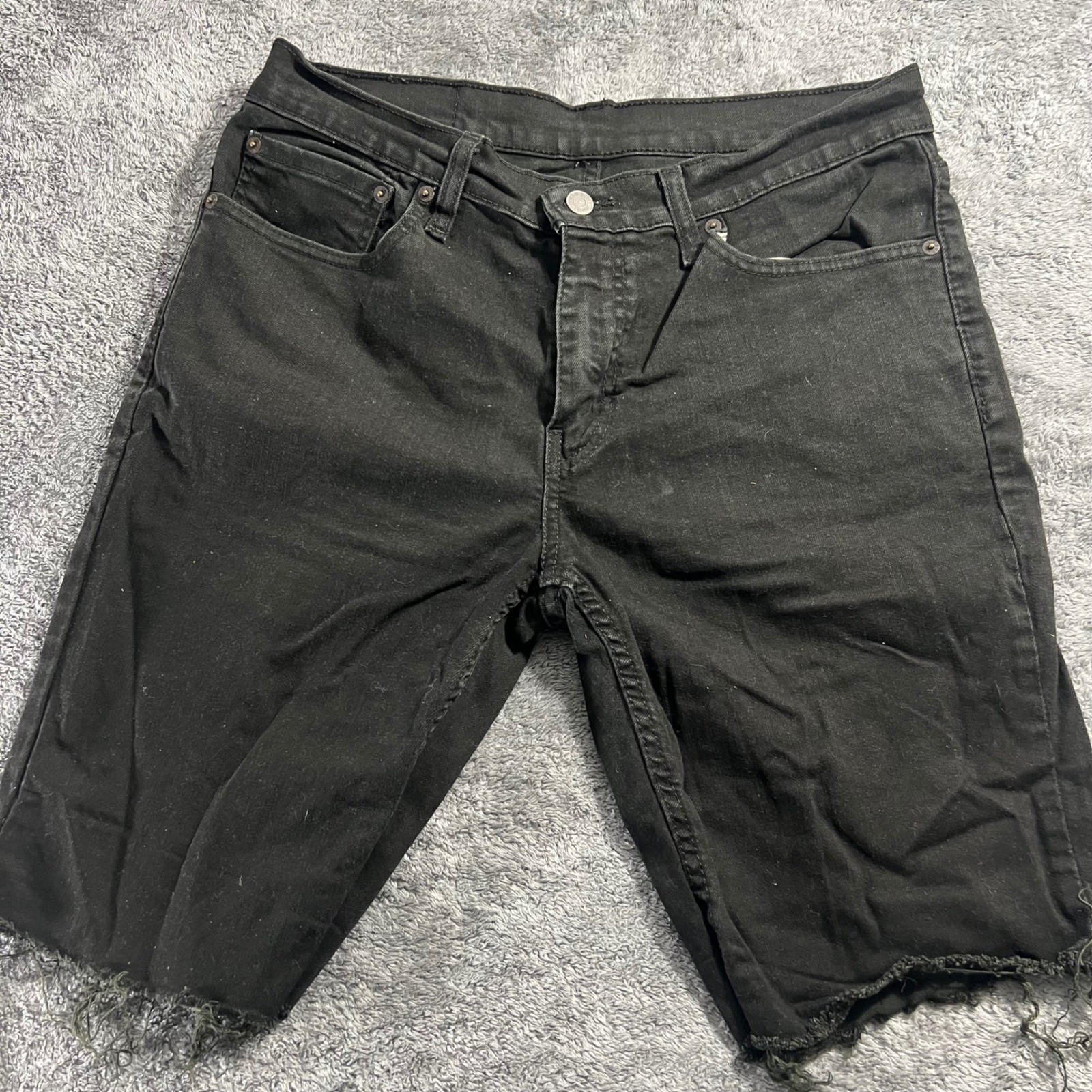 Levis 511 Slim Fit Denim Shorts Mens 32 Black Cut Off Frayed Hem Jean Shorts