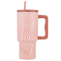 Trinkbecher Isolierbecher Thermobecher Mit Strohhalm 900 Ml Weiß Orange Streifen