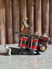Custom Red USA Made Coil Tattoo Machine. Solid Built Frame Parts