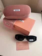 Miu Miu MU 11WS 1AB5S0 Black Gold Logo Oval Sunglasses 54mm Italy