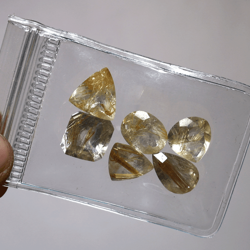 Venas doradas ~ Lote de 6 piedras preciosas corte facetado de cuarzo rutilado natural de 11 mm-14 mm - Imagen 12 de 14