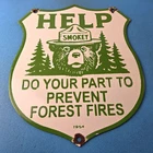 Vintage Forest Service Sign - Smokey Bear HELP Prevent Gas Porcelain Sign
